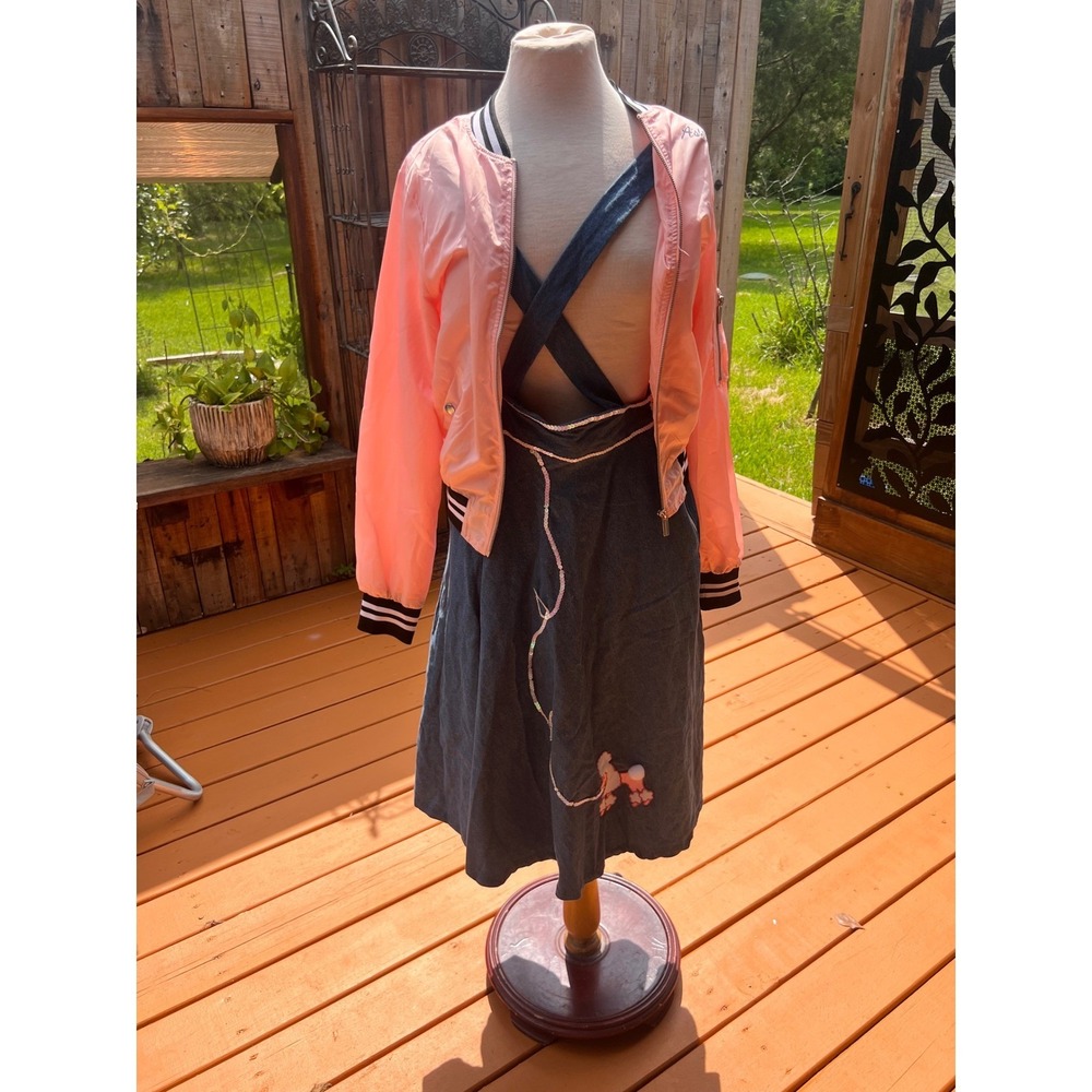 Homemade Pink Ladies Jacket and Poodle Skirt Costume Set 50s Grease Theme Large - Picture 2 of 13
